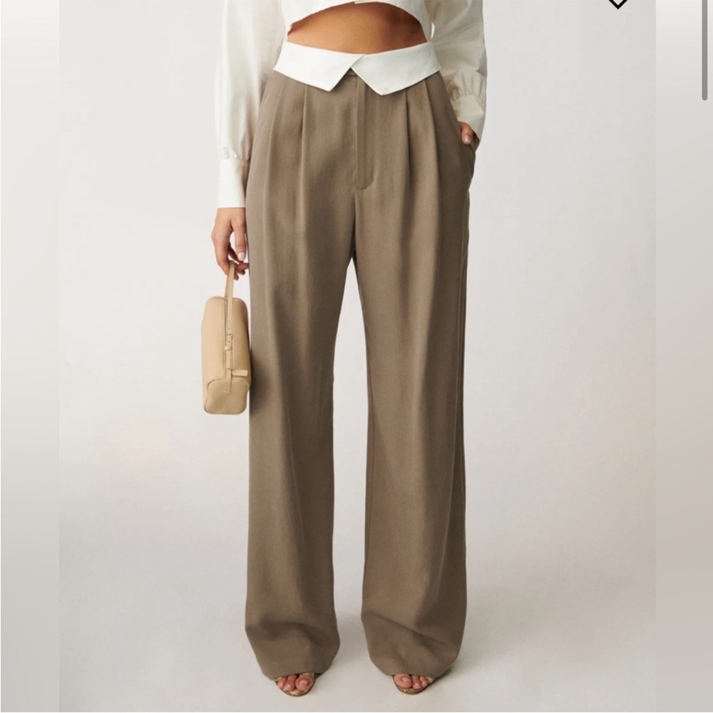 Reformation Stevie Pants Wide Leg Trouser in Mushroom Size 0